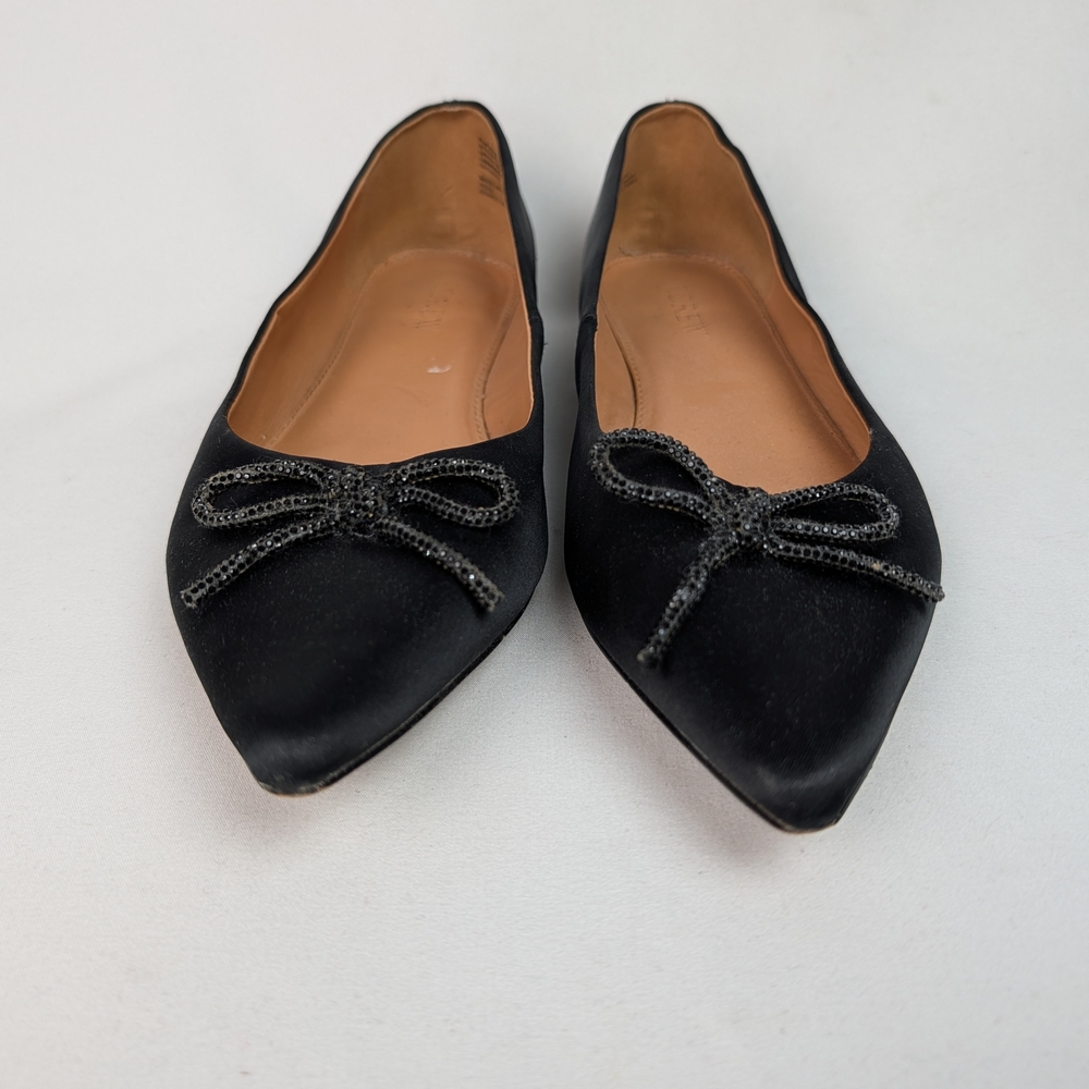 J. Crew Black Satin Pointed Toe Bow Flats - Picture 4 of 13